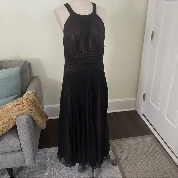 Vintage Anne Klein silk evening dress size 8 black with nude lining. Perfect. - Picture 3 of 8